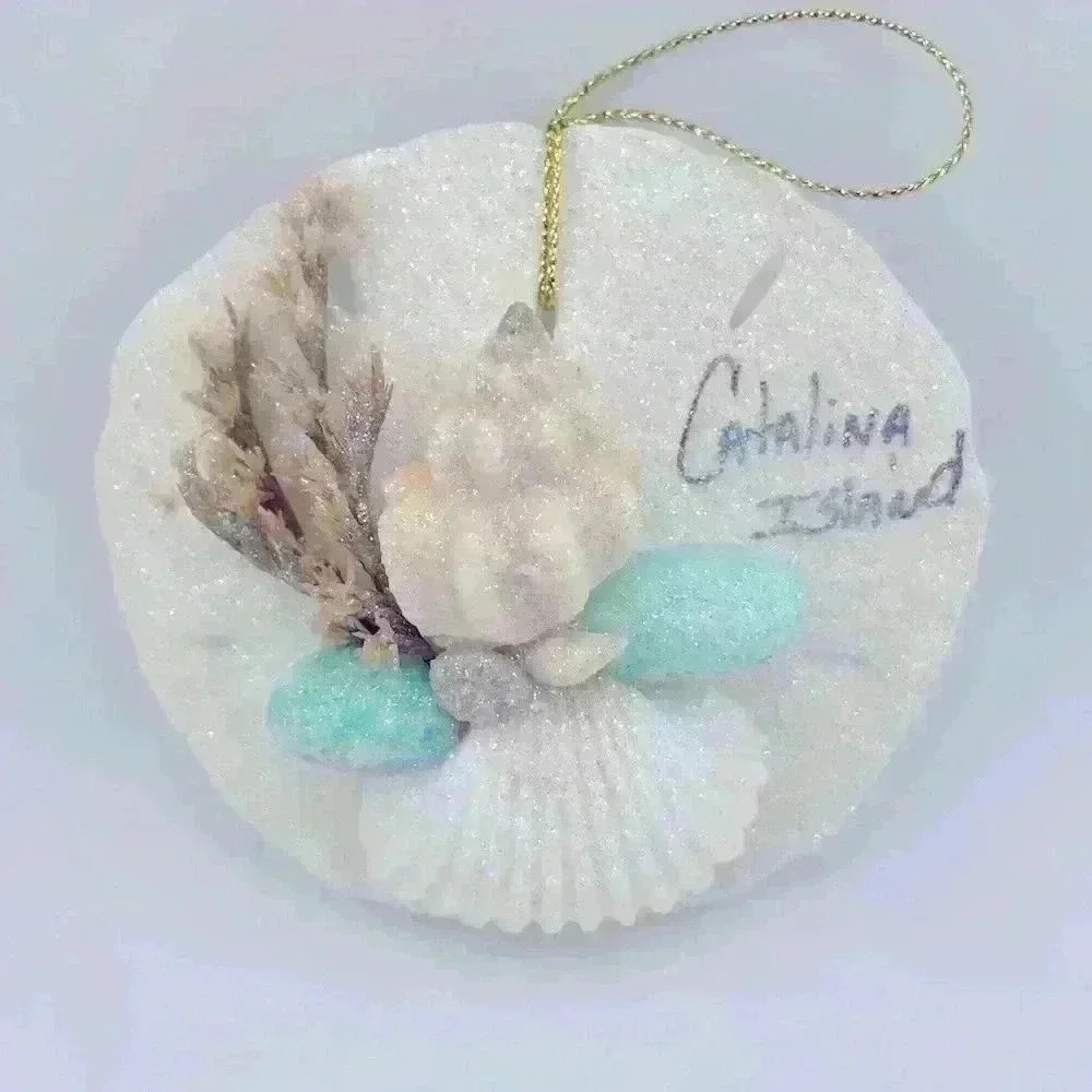 From Catalina Island sea shell Christmas ornament with teal color and glitter - Picture 4 of 7